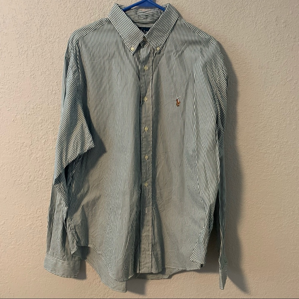 Mens Green & White Polo Dress Shirt Size 17- 36/37